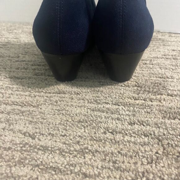 Boden | Navy Blue Suede Western Stretch Booties Heel Ankle - Picture 6 of 8